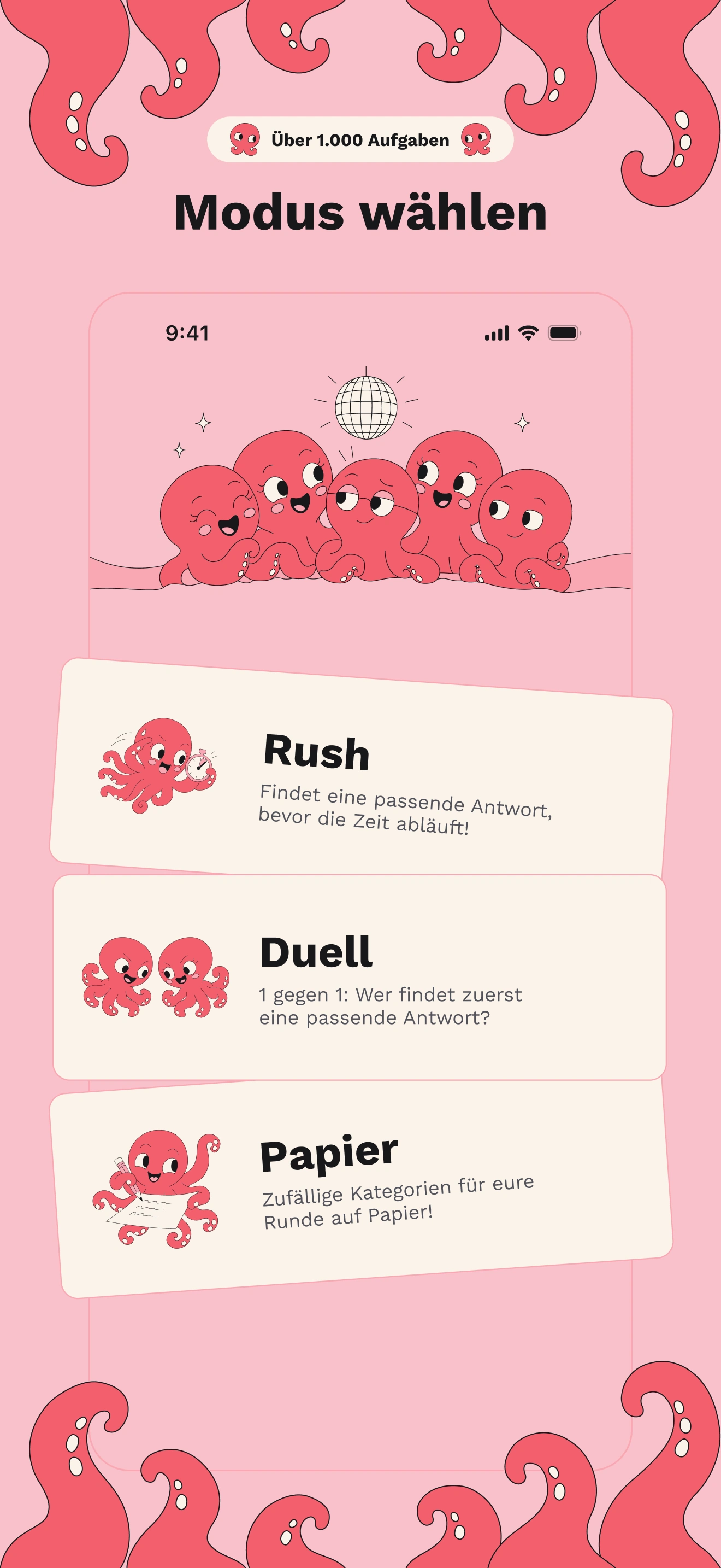 Otodama-App-Vorschau: Rush, Duell und Papier mit feiernden Oktopussen