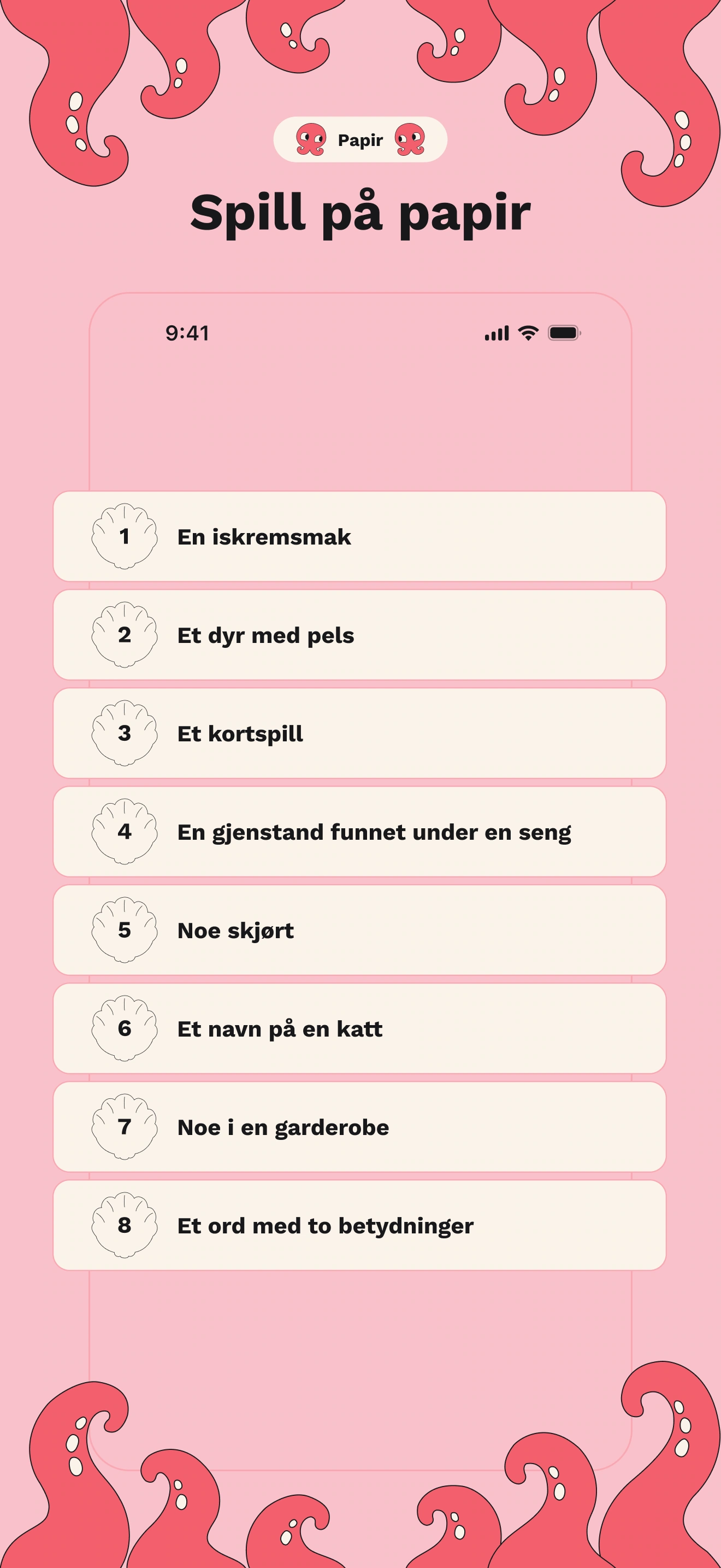 Papir: åtte kategorier til spill med penn og papir