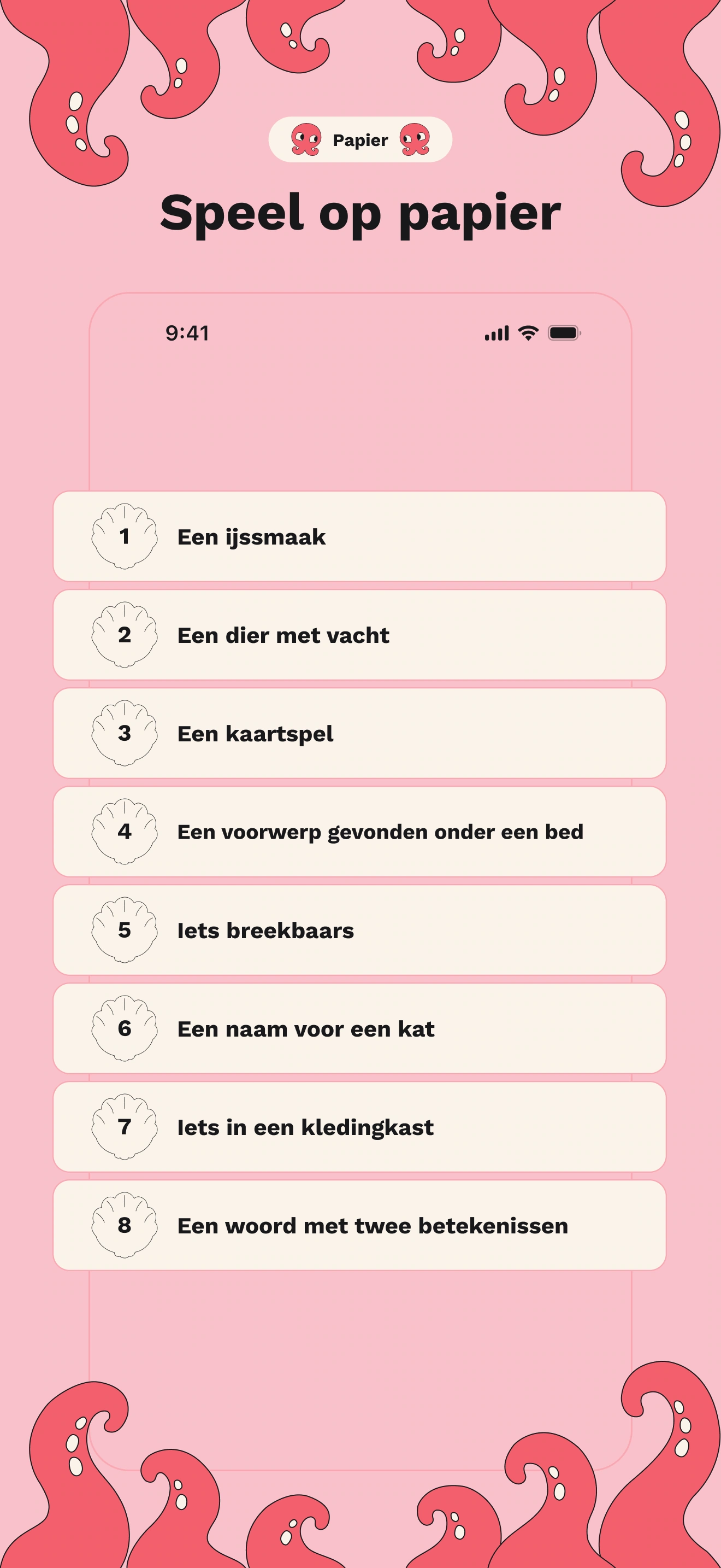 Papier: acht categorieën voor een spel op papier