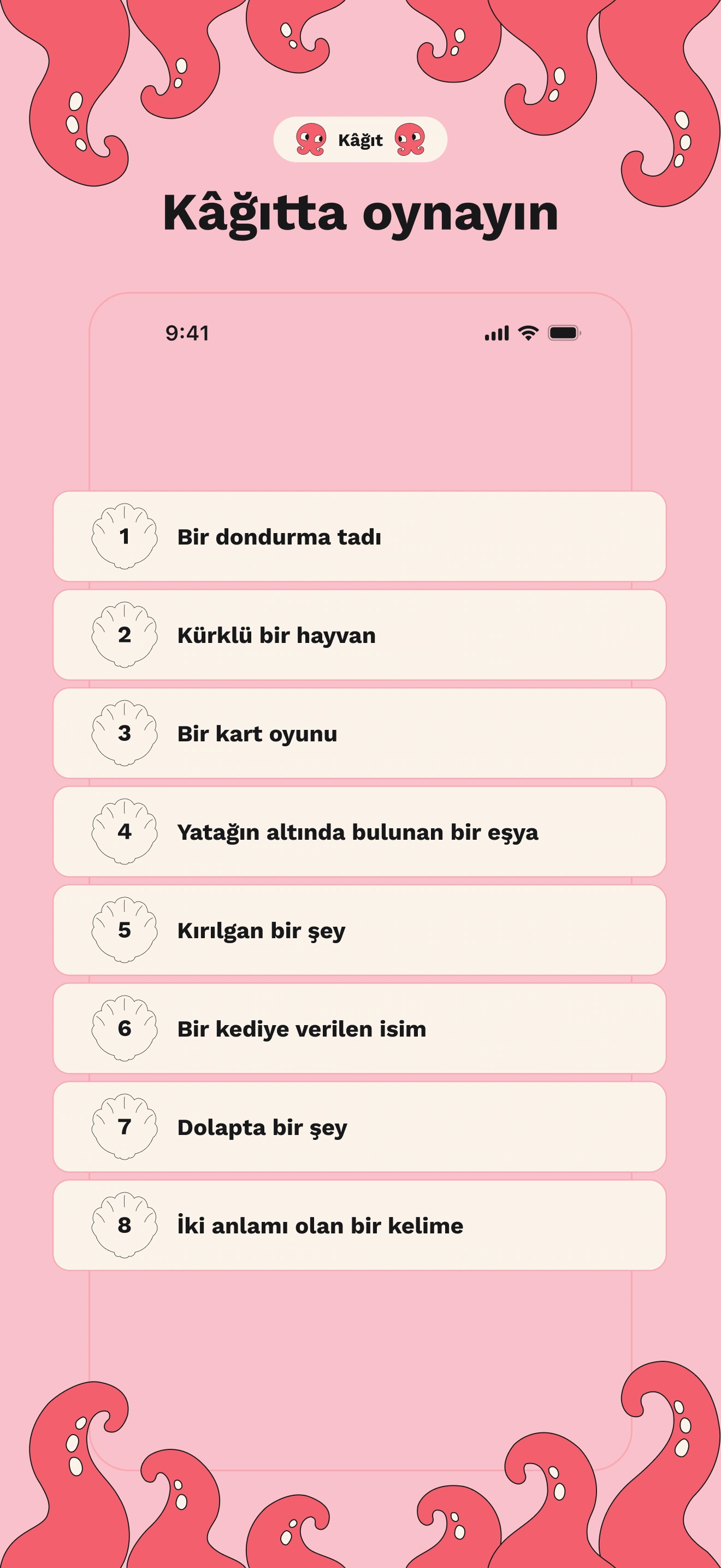 Kâğıt: kalem ve kâğıtla oynamak için sekiz kategori